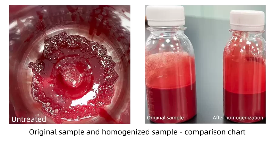 Original sample and homogenized sample-comparison chart